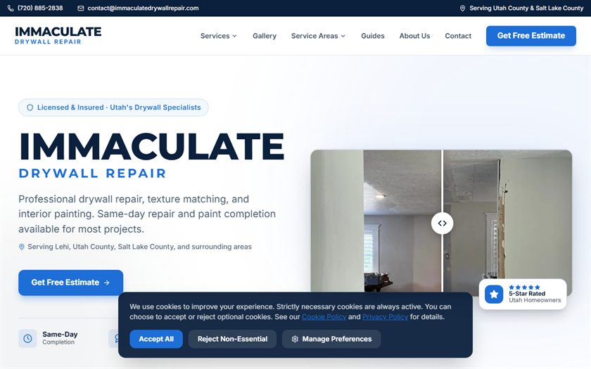 Homepage of Immaculate Drywall Repair